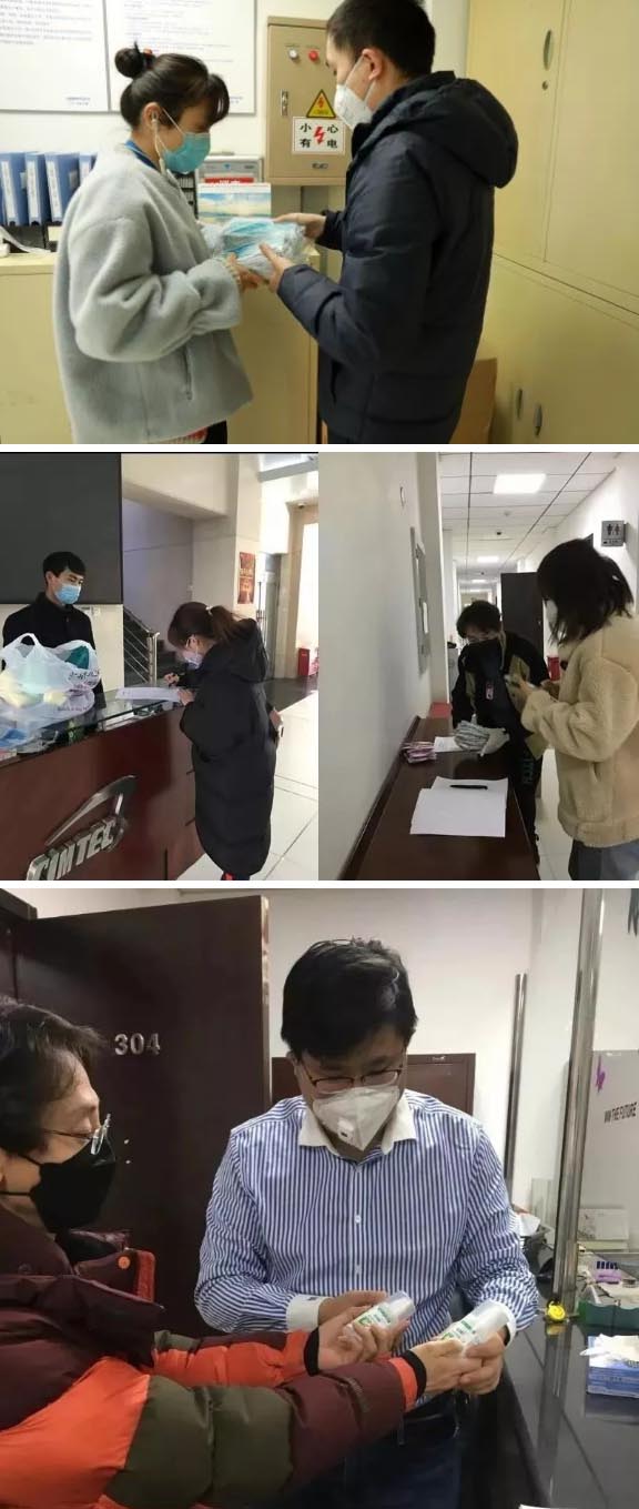 發(fā)放防護(hù)物資：口罩、手套、消毒液、洗手液